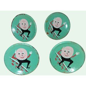 Set Of 4 Vintage Humpty Dumpty Metal Drawer Knobs Pulls Hardware 1950s Unique De
